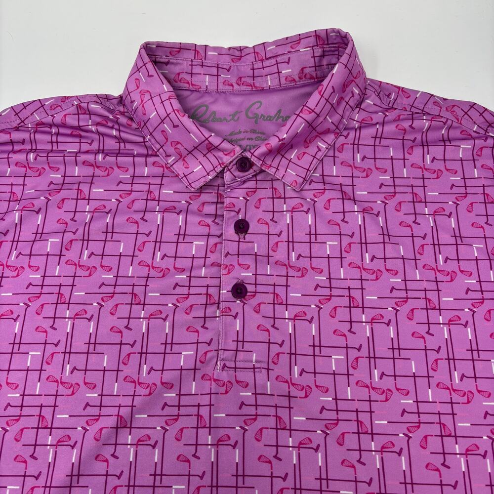 Robert Graham Mens XL‎ Purple Golf Club Pattern Short Sleeve Polo Shirt